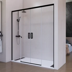 mampara ducha frontal corredera transparente negro mate antical 2 puertas 2 fijos 6mm 1