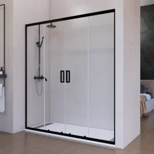mampara ducha frontal corredera transparente negro mate antical 2 puertas 2 fijos 6mm perfil inferior 1