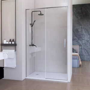 mampara ducha frontal corredera lux freno seguridad perfil fino transparente plata cromo antical 1 puerta 1 fijo 6mm 1