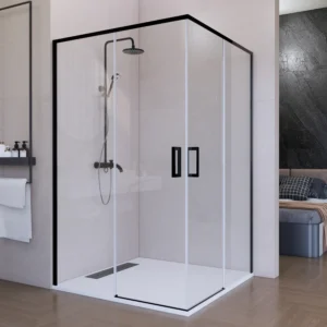 mampara ducha rectangular corredera transparente negro mate plata brillo cromo antical 2 puerta 2 fijo 6mm 1