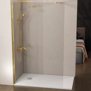 mampara ducha fija transparente oro cepillado 8mm antical 1