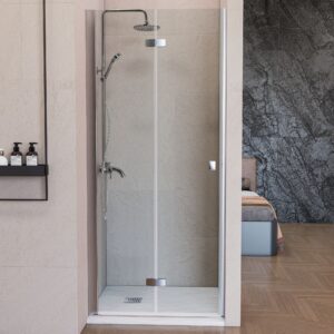 mampara ducha frontal plegable templado seguridad antical cromo plata brillo reversible 1